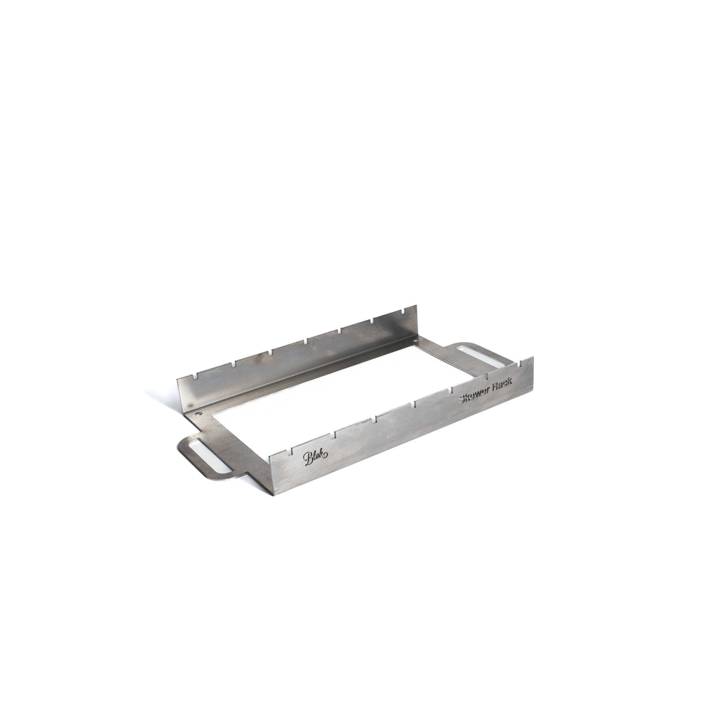 Blok skewer rack on white background