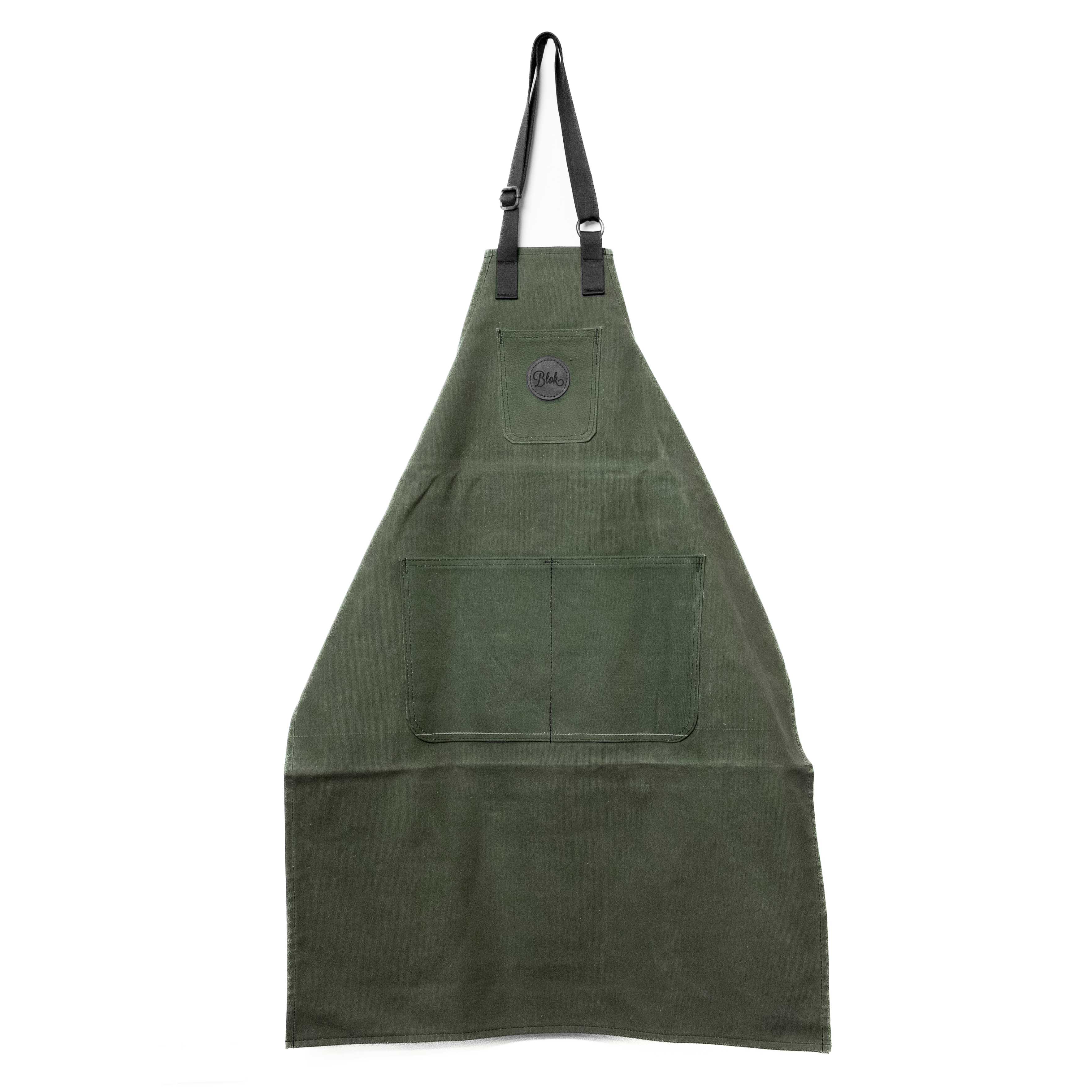 Green canvas apron with black Blok logo