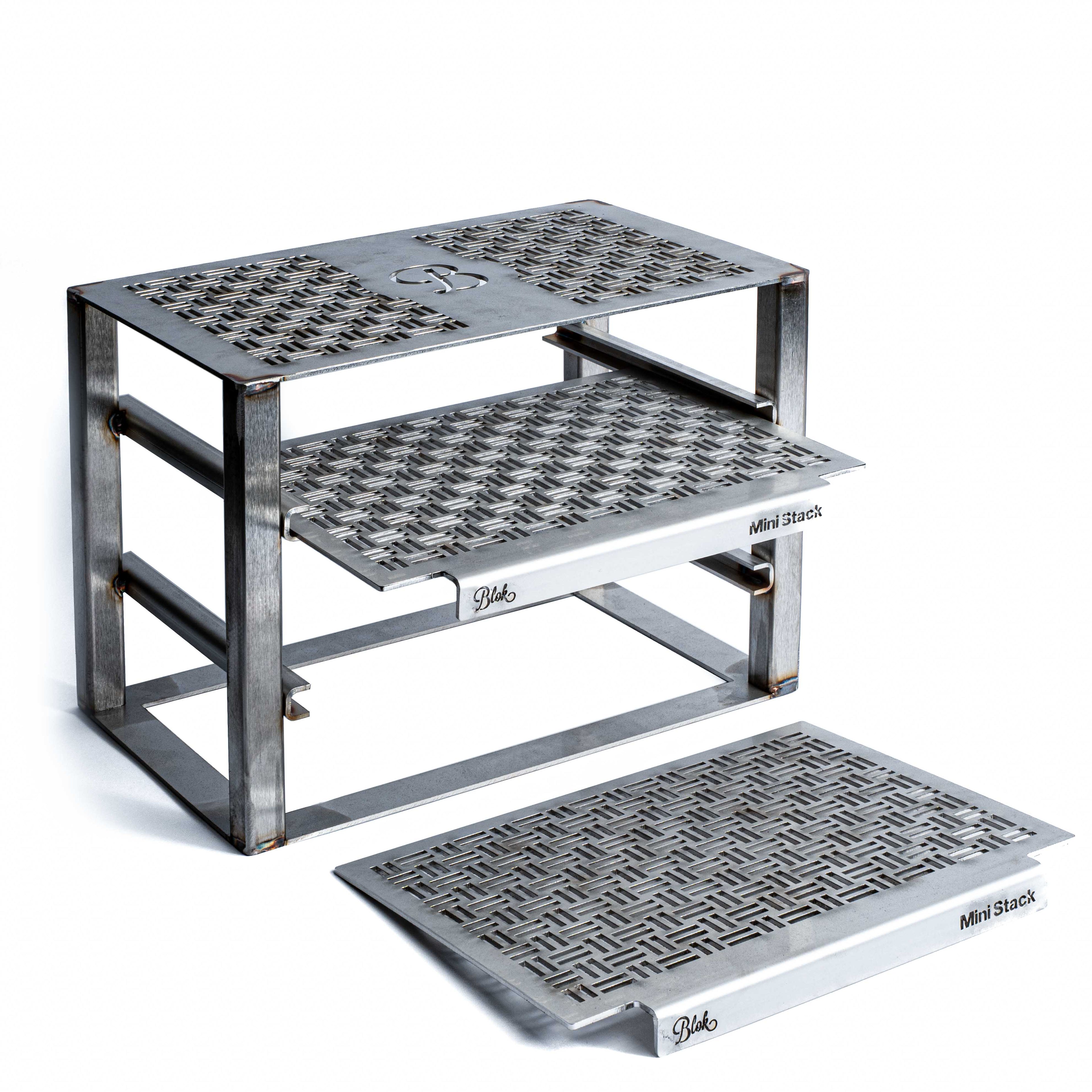 Mini stack attachment for Blok table grill with shelf pulled out