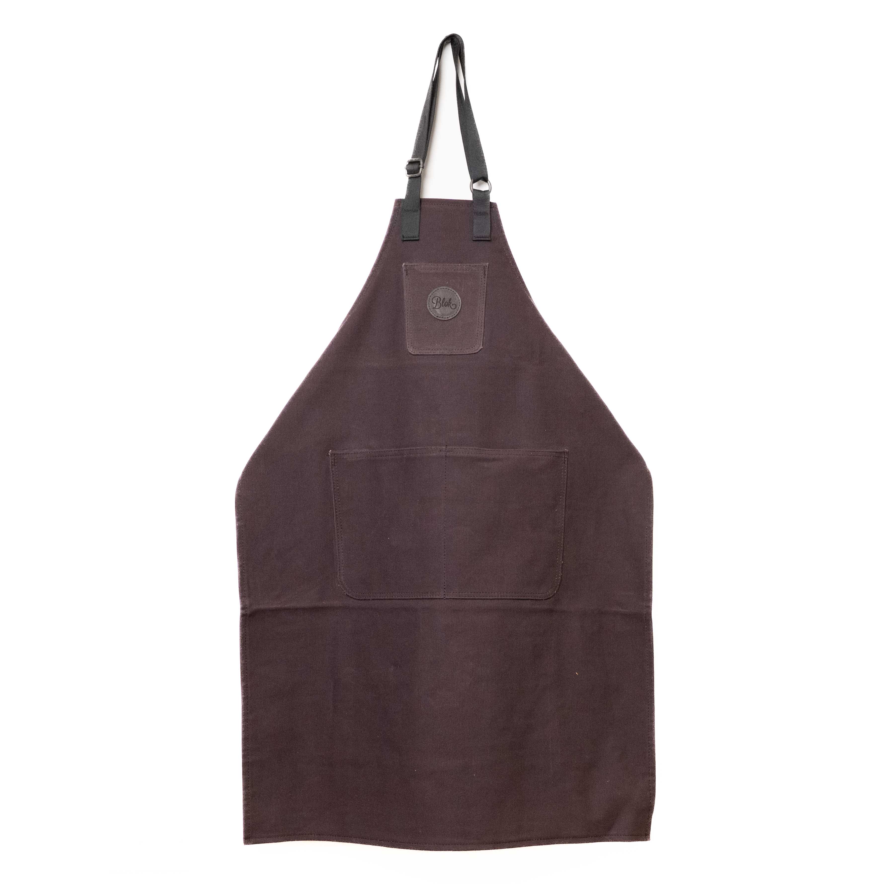 Purple canvas apron with black Blok logo